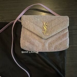 Saint Laurent Loulou Toy YSL Denim Shoulder Bag purple like new pre owned